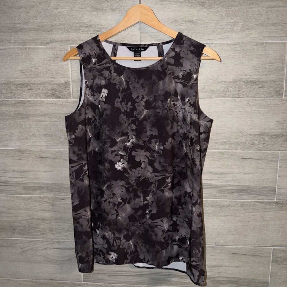 Athleta Refined Zephyr Athletic A-Line Tank Top Grey/White Floral Size Small